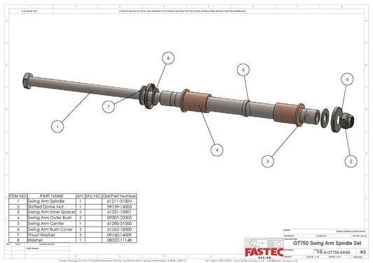 GT750 Swing Arm Spindle Set